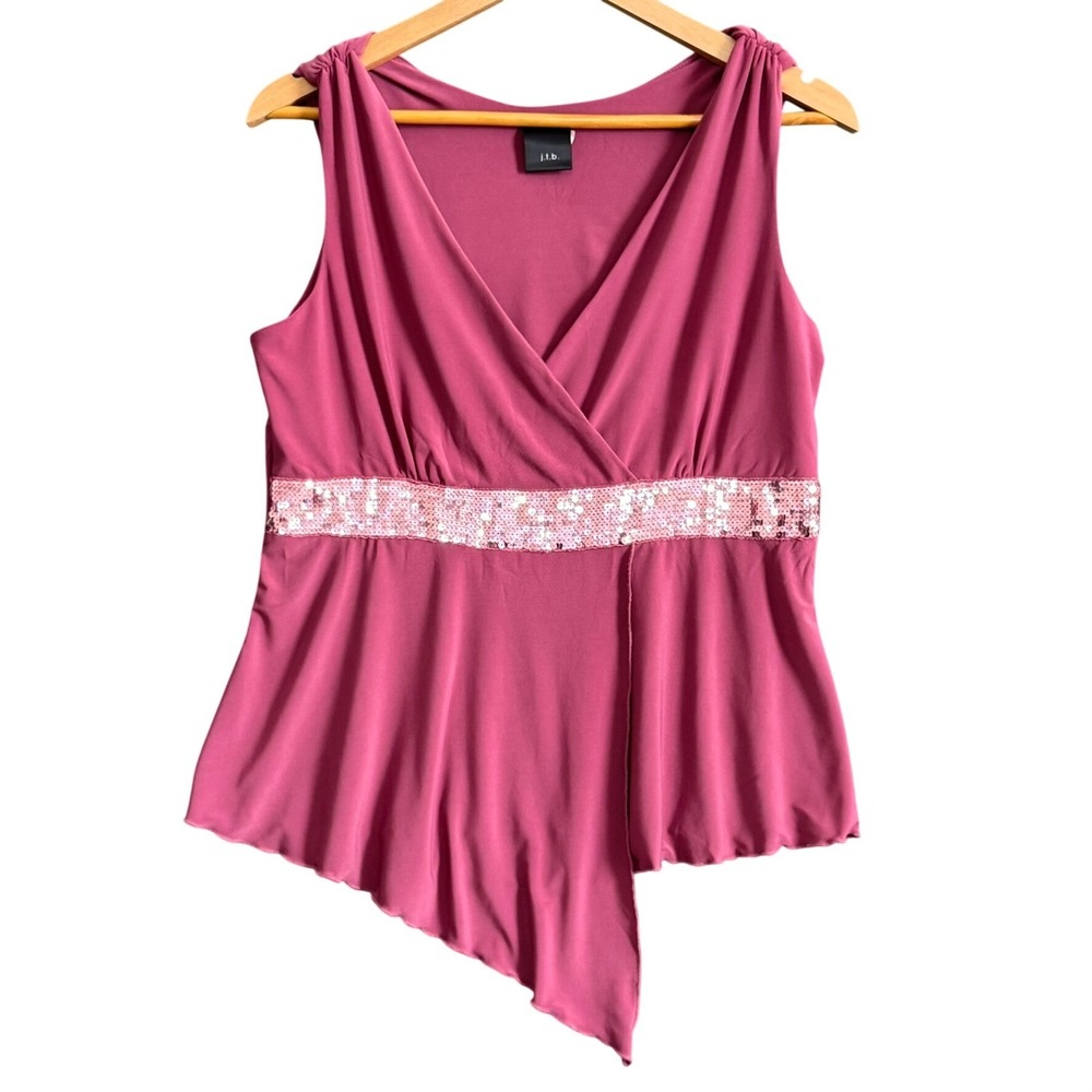Y2K VTG Womens Sleeveless Top Sized M Fits L Mauve Sequin Coquette Fairy Grunge